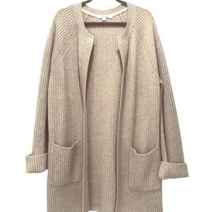 BODEN Heavy Ribbed Cable Knit, Long Length, Wool, Open Cardigan Sweater L/XL